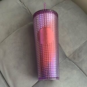 “Starbucks 2021 Summer Pink Purple Grid Tumbler Cold Cup 24 Oz”